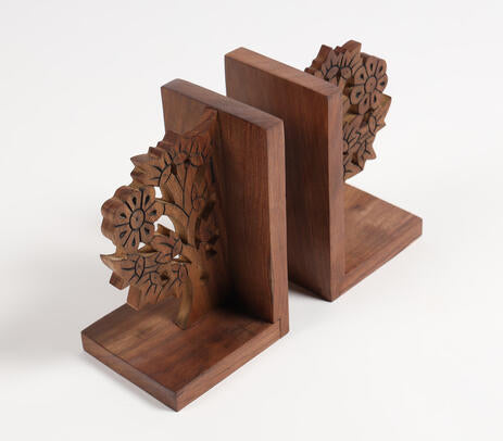 Hand Carved Solid Wood Tree Bookends