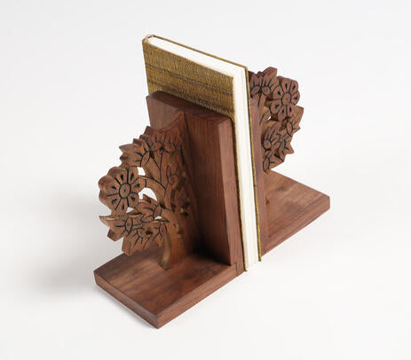 Hand Carved Solid Wood Tree Bookends