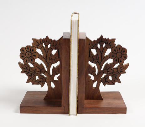Hand Carved Solid Wood Tree Bookends