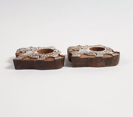 Hand Carved Wooden Elephant Tealight Holders (Set of 2)