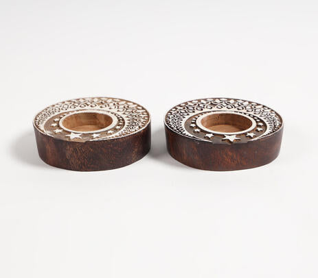 Hand Carved Wooden Moon Tealight Holders (Set of 2)