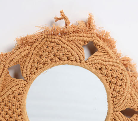 Hand Knotted Honey Macrame Star Wall Mirror