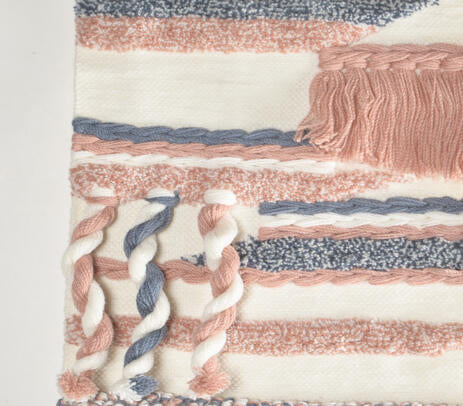 Handwoven Dusty Pink & Cadet Blue Fringed Wall Hanging
