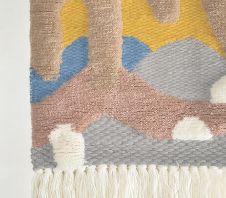 Handwoven Tufted Abstract Wall Hanging with Ombre Fringes
