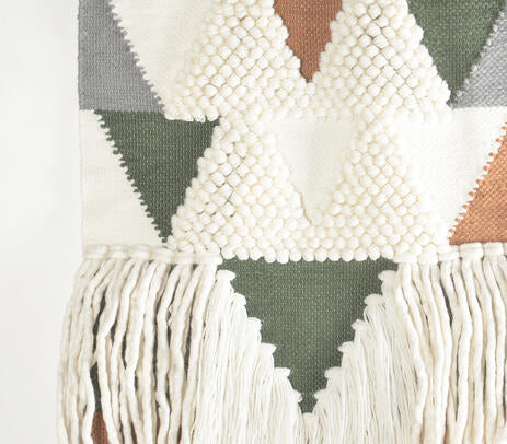 Handwoven & Tufted Geometric Fringed Wall Hanging Q4
