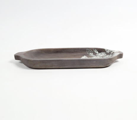 Hand Painted Mango Wood Floral-Sketch Elongated Platter