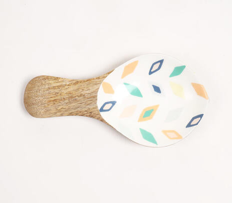 Geometric Enamelled Mango Wood Serving Platter