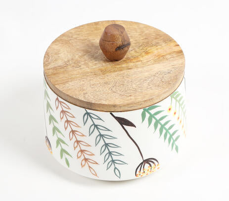 Enamelled Wood Botanical Canister with Classic Lid