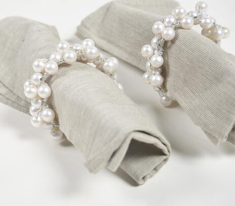 Pearl Embellished Napkin Rings – Set of 4