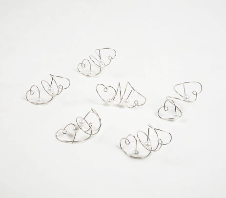 Heart Coiled Pearl Napkin Rings – Elegant Handcrafted Table (Set of 6)