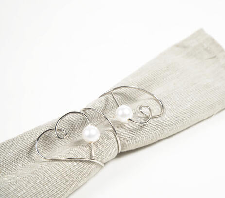 Heart Coiled Pearl Napkin Rings – Elegant Handcrafted Table (Set of 6)