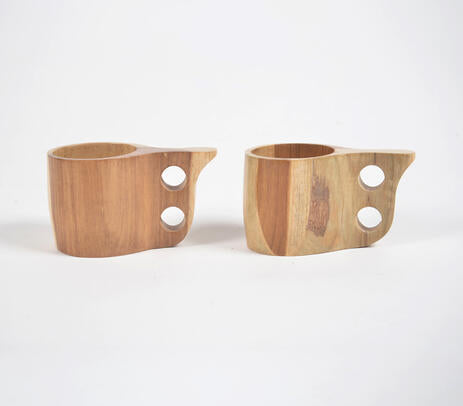 Hand Carved Acacia Wood Tea Cups