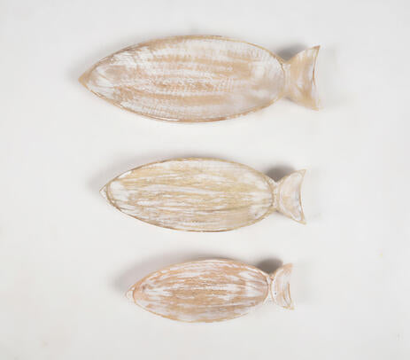 Mango Wood Serving Tray Set – Fish-Shaped Decorative Trays