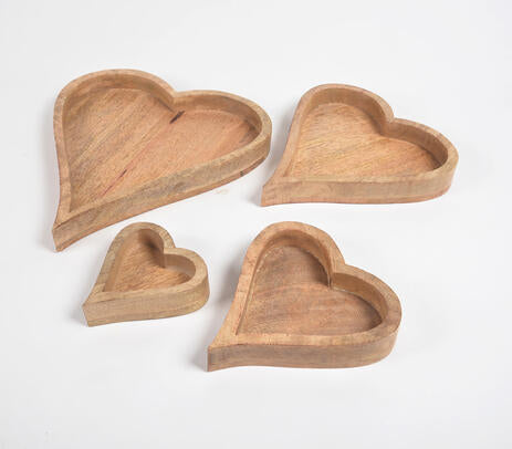 Heart-Shaped Mango Wood Trays – Nesting Set of 4