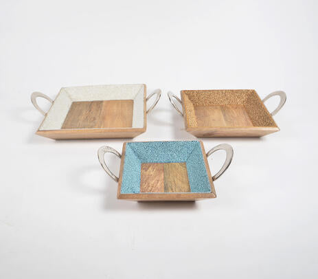 Sead Bead Encrusted Coastal Mango Wood Nesting Trays (set of 3)