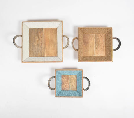 Sead Bead Encrusted Coastal Mango Wood Nesting Trays (set of 3)