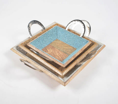 Sead Bead Encrusted Coastal Mango Wood Nesting Trays (set of 3)