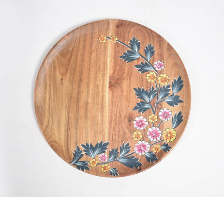 Floral Hand Printed Acacia Wood Plate