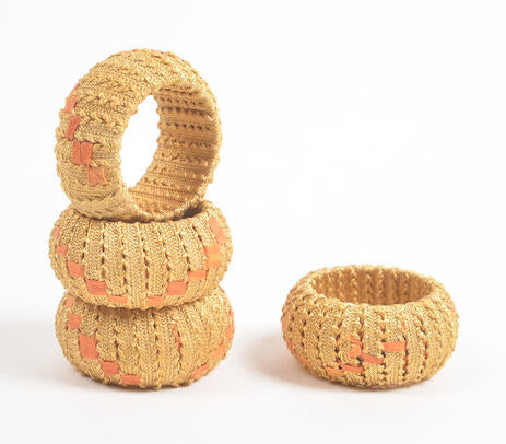 Handcrafted Round Cane &amp; Iron Napkin Rings – Set of 4