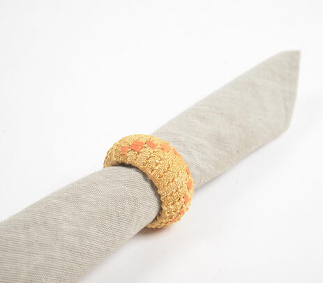 Handcrafted Round Cane &amp; Iron Napkin Rings – Set of 4