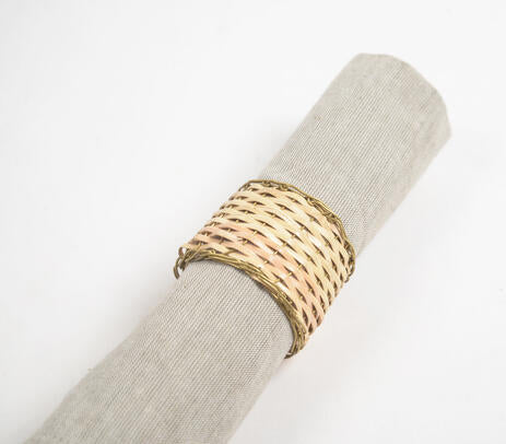 Eco-Friendly Handwoven Cane &amp; Brass Napkin Ring (Set of 4)