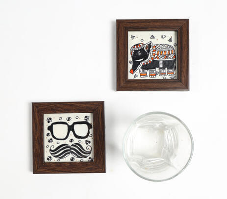 Hand-Painted Framed Coasters – Quirky Set of 2