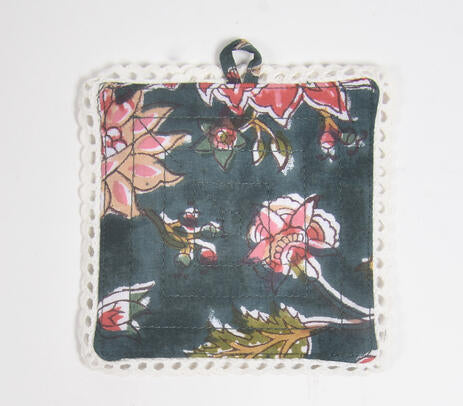 Block Printed Midnight Floral Cotton Coasters