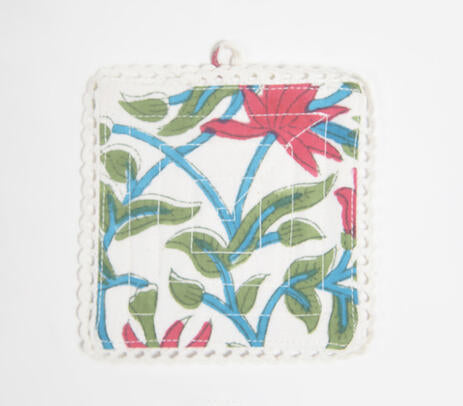 Block Printed Botanical Coasters – Handcrafted Cotton Set of 6