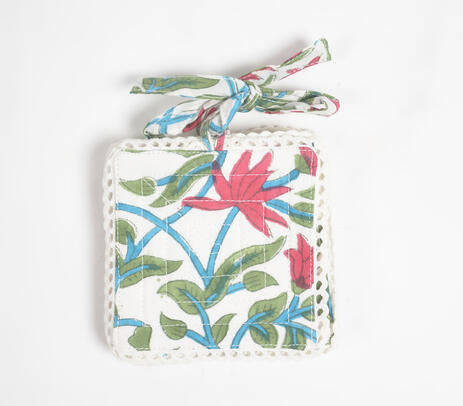 Block Printed Botanical Coasters – Handcrafted Cotton Set of 6