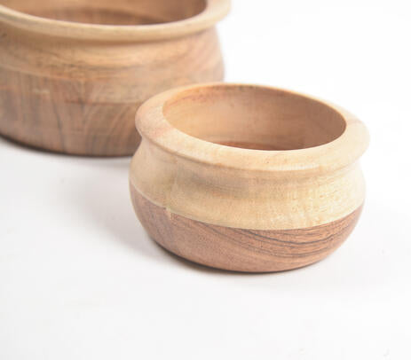 Raw Acacia Wood Serving Bowls – Handcut Set of 2