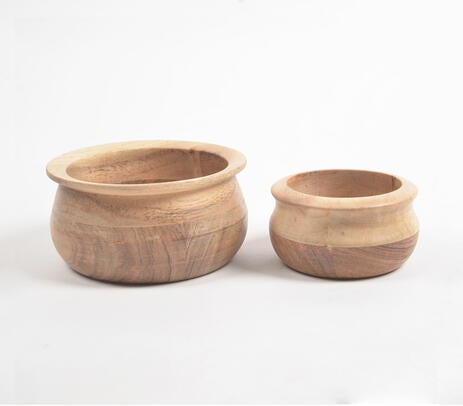 Raw Acacia Wood Serving Bowls – Handcut Set of 2
