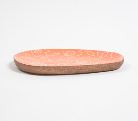 Floral Handpainted Mango Wood Oval Platter – Artisan Serving Tray