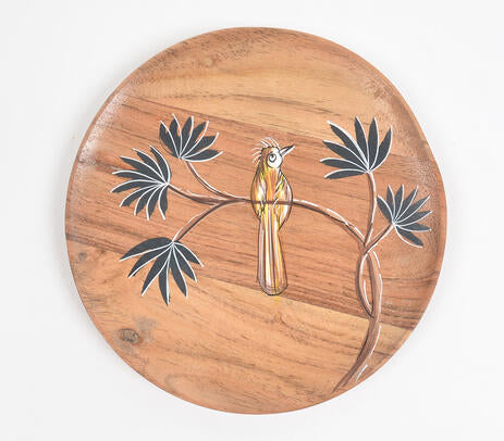 Enamelled Acacia Wood &#39;Bird on a Branch&#39; Plate (Large)