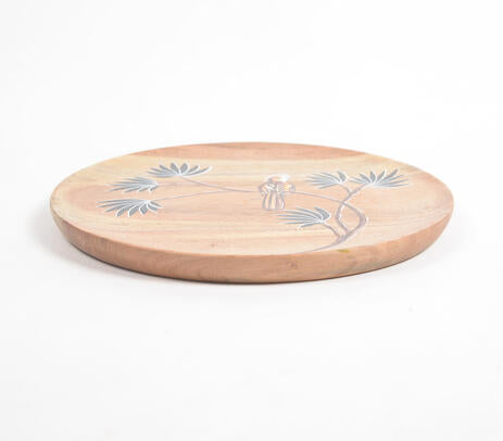 Enamelled Acacia Wood &#39;Bird on a Branch&#39; Plate (Large)
