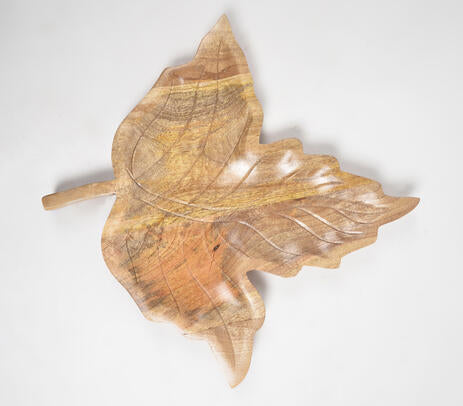Maple Leaf Hand Carved Raw Mango Wood Platter
