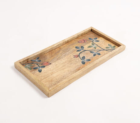 Botanical Mango Wood Serving Tray – Hand-Painted