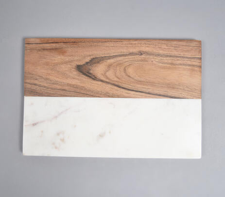 Hand Cut Acacia Wood &amp; White Marble Colorblock Chopping Board