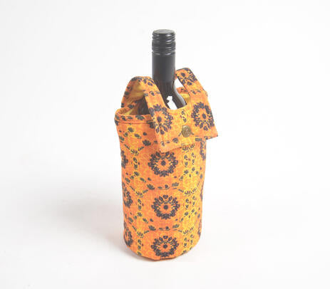 Printed Mustard fabric wine Bottle bag – Handcrafted