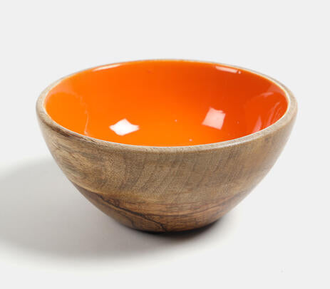 Enamelled Mango Wood Orange Serving Bowl