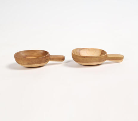 Hand Carved Teak Wood Classic Scooper (Set of 2,Small)