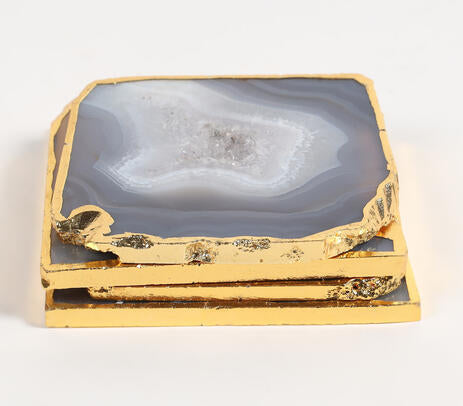 Golden-rimmed Agate Purple Coasters (Set of 4)
