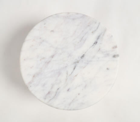 White Marble Cake Stand with Mango Wood Base