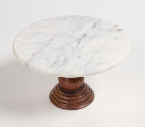 White Marble Cake Stand with Mango Wood Base