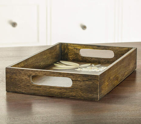 Frangipani Hand Painted Rectangular Wooden Tray – Artisan Wooden Serveware with Floral Hand-Painting