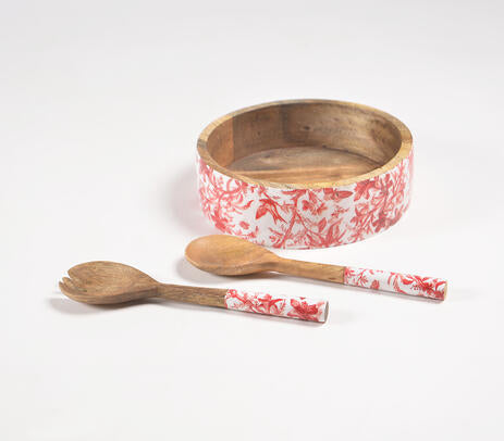 Floral Salad Bowl & Servers (set) e