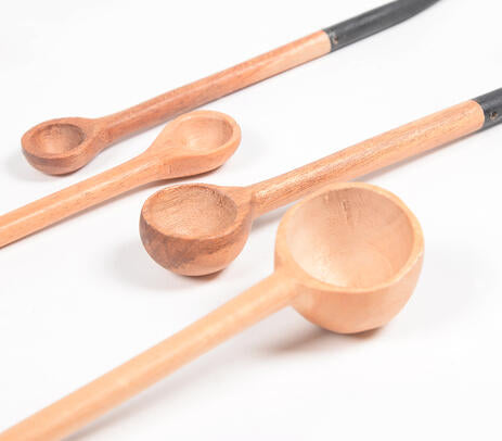 Hand Carved Neem Wood Black Measuring Spoons (set of 4) IB