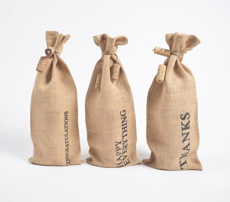 Typographic Jute Wine Bags – Eco-Friendly Set of 3