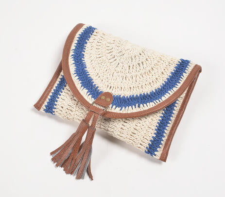 Handmade Raffia Beach Clutch Bag with PU tassels