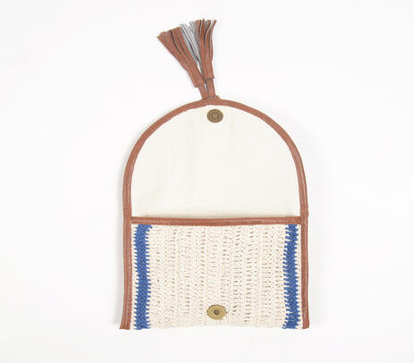 Handmade Raffia Beach Clutch Bag with PU tassels