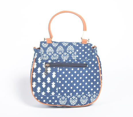 Floral Indigo Printed Handbag with Tassel